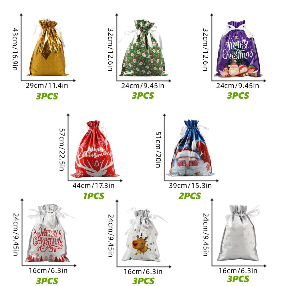🎄 2026 Drawstring Christmas Gift Bags – Aluminum Foil Candy & Party Bags