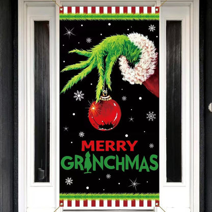 Christmas Door Cover - Stretch Fit Santa & Reindeer Door Decoration with 4-Side Elastic Edges🎅