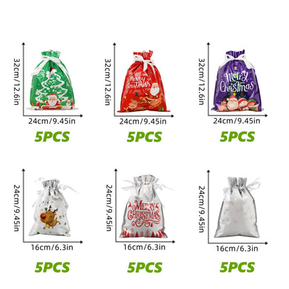 🎄 2026 Drawstring Christmas Gift Bags – Aluminum Foil Candy & Party Bags