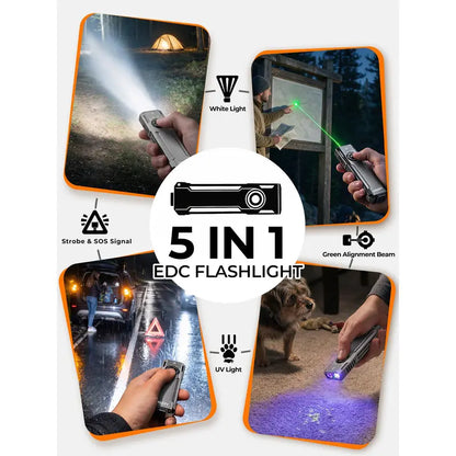 🔦🔦OGERY 5-in-1 Rechargeable EDC Flashlight – 1100 Lumens Pocket Light with UV, Green Beam & USB-C Charging