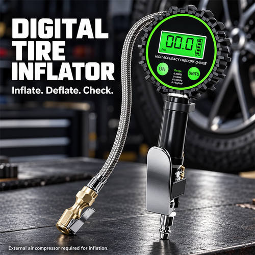 🔧 3-in-1 Digital Tire Inflator with Pressure Gauge & Locking Air Chuck