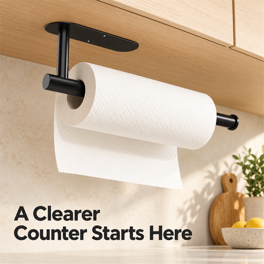 🧻 Stainless Steel Paper Towel Holder with Storage – Under-Cabinet Adhesive or Screw Mount ✨