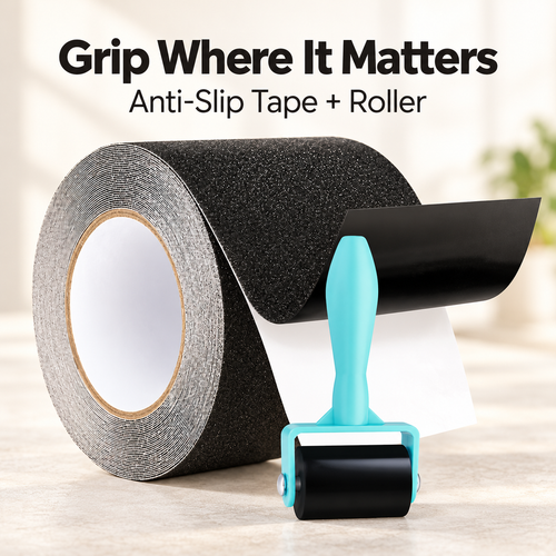 🛑 80-Grit Anti-Slip Tape – 35ft × 4in Peel-and-Stick Roll with Roller for Stairs & Floors ✨