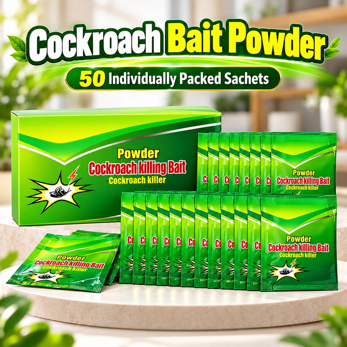 🪳 50-Pack Cockroach Bait Powder – Fast-Acting Indoor Roach Control for Kitchens & Rooms ✨