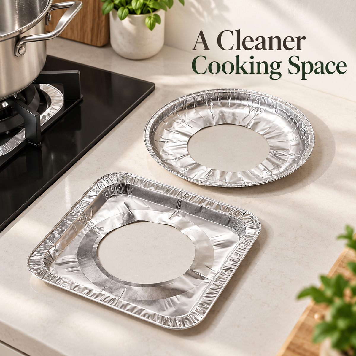 🍳 30-Pack Aluminum Foil Gas Stove Liners – Round or Square Drip Protectors ✨
