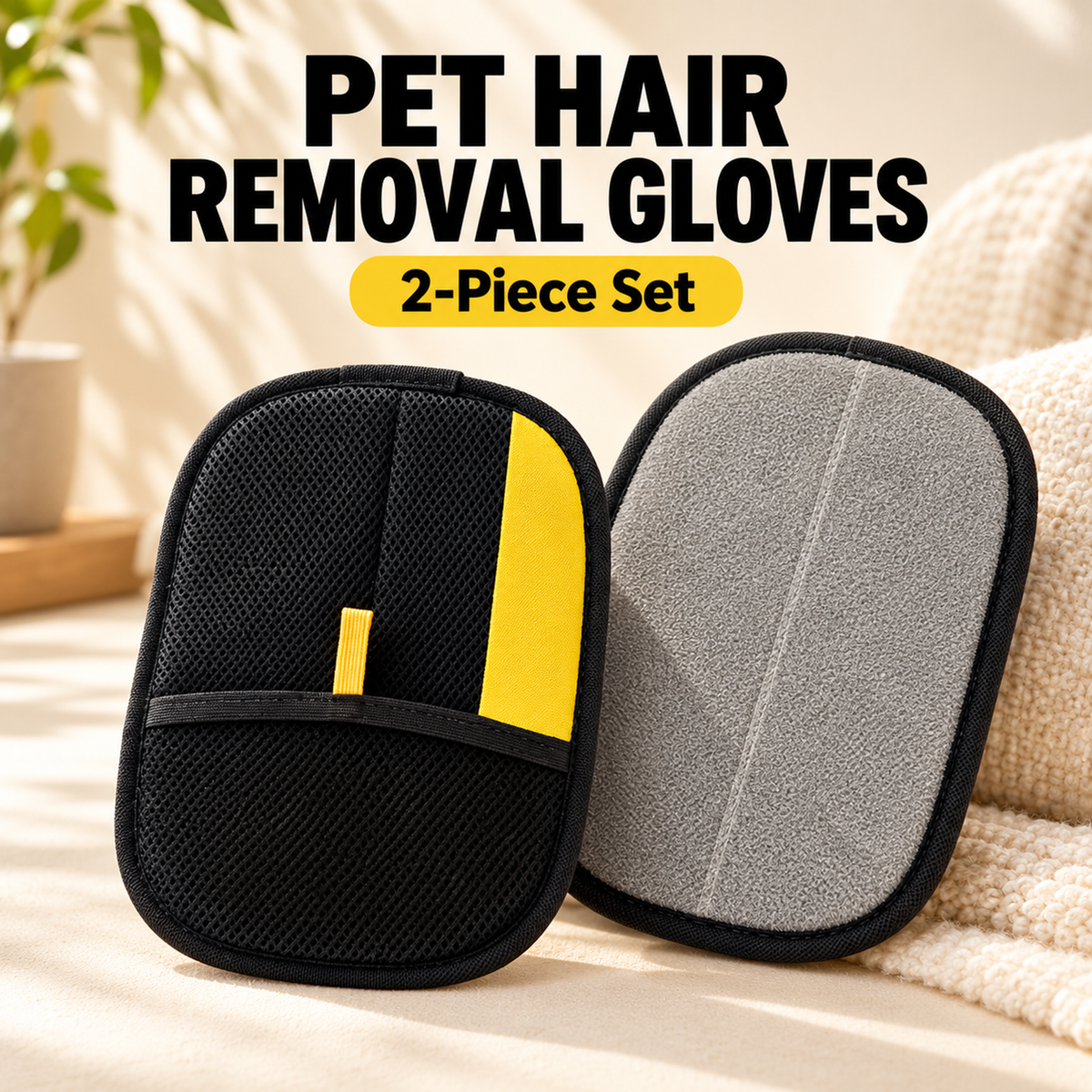 🐾 2-Pack Pet Hair Remover Gloves – Reusable Electrostatic Mitts for Furniture, Carpets & Clothes 🧤🧤