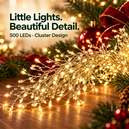 🎄✨ 49.2ft 500 LED Christmas Cluster String Lights – USB Powered with US Plug, Remote & Storage Reel 🎁🎁