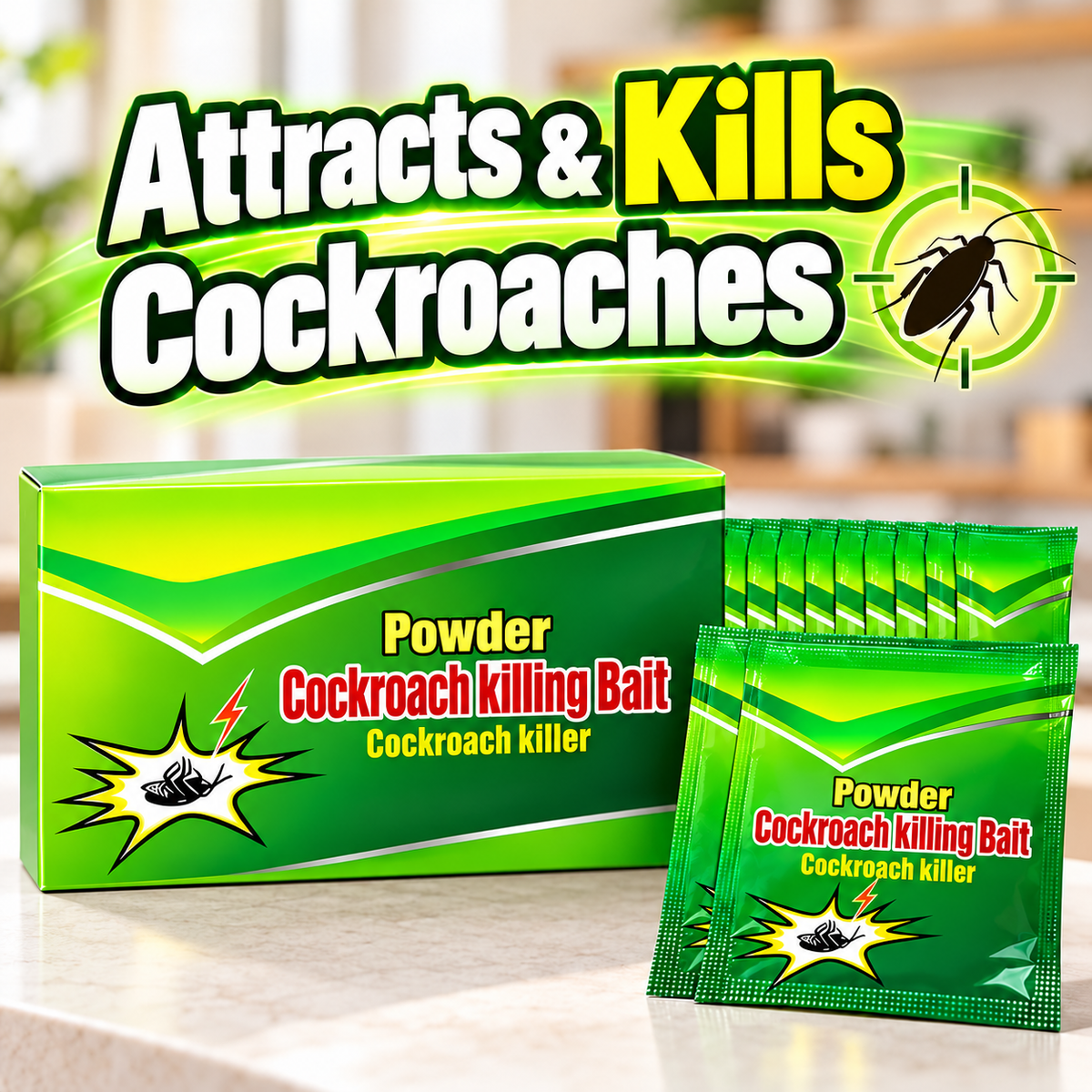 🪳 50-Pack Cockroach Bait Powder – Fast-Acting Indoor Roach Control for Kitchens & Rooms ✨