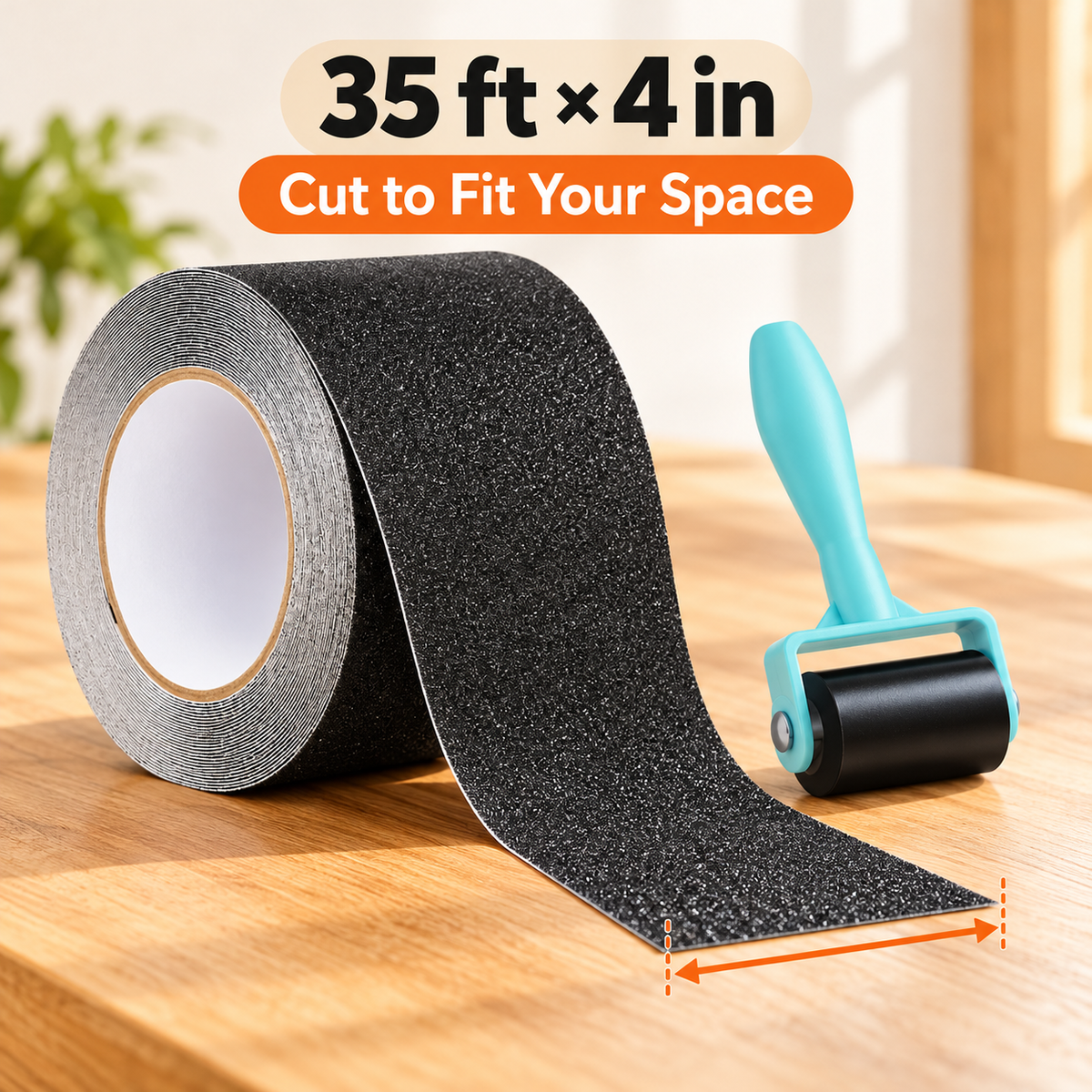 🛑 80-Grit Anti-Slip Tape – 35ft × 4in Peel-and-Stick Roll with Roller for Stairs & Floors ✨