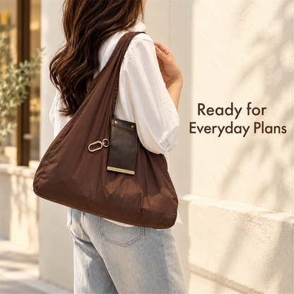 👜 Foldable Shoulder Tote Bag with Clip | Compact Everyday Carry