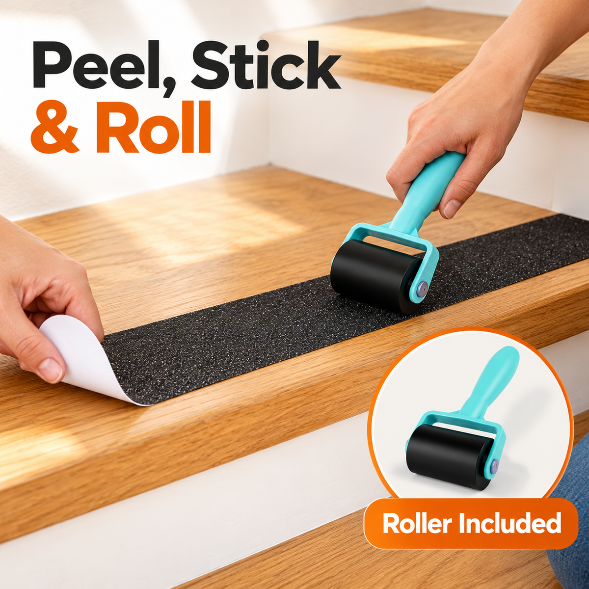 🛑 80-Grit Anti-Slip Tape – 35ft × 4in Peel-and-Stick Roll with Roller for Stairs & Floors ✨