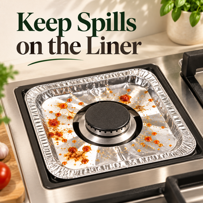 🍳 30-Pack Aluminum Foil Gas Stove Liners – Round or Square Drip Protectors ✨