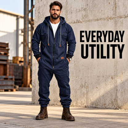 🛠️ Men’s Hooded Cargo Jumpsuit – Multi-Pocket, Zip-Front & Relaxed Fit 🏕️