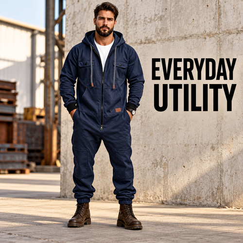 🛠️ Men’s Hooded Cargo Jumpsuit – Multi-Pocket, Zip-Front & Relaxed Fit 🏕️