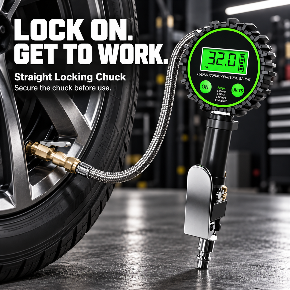 🔧 3-in-1 Digital Tire Inflator with Pressure Gauge & Locking Air Chuck