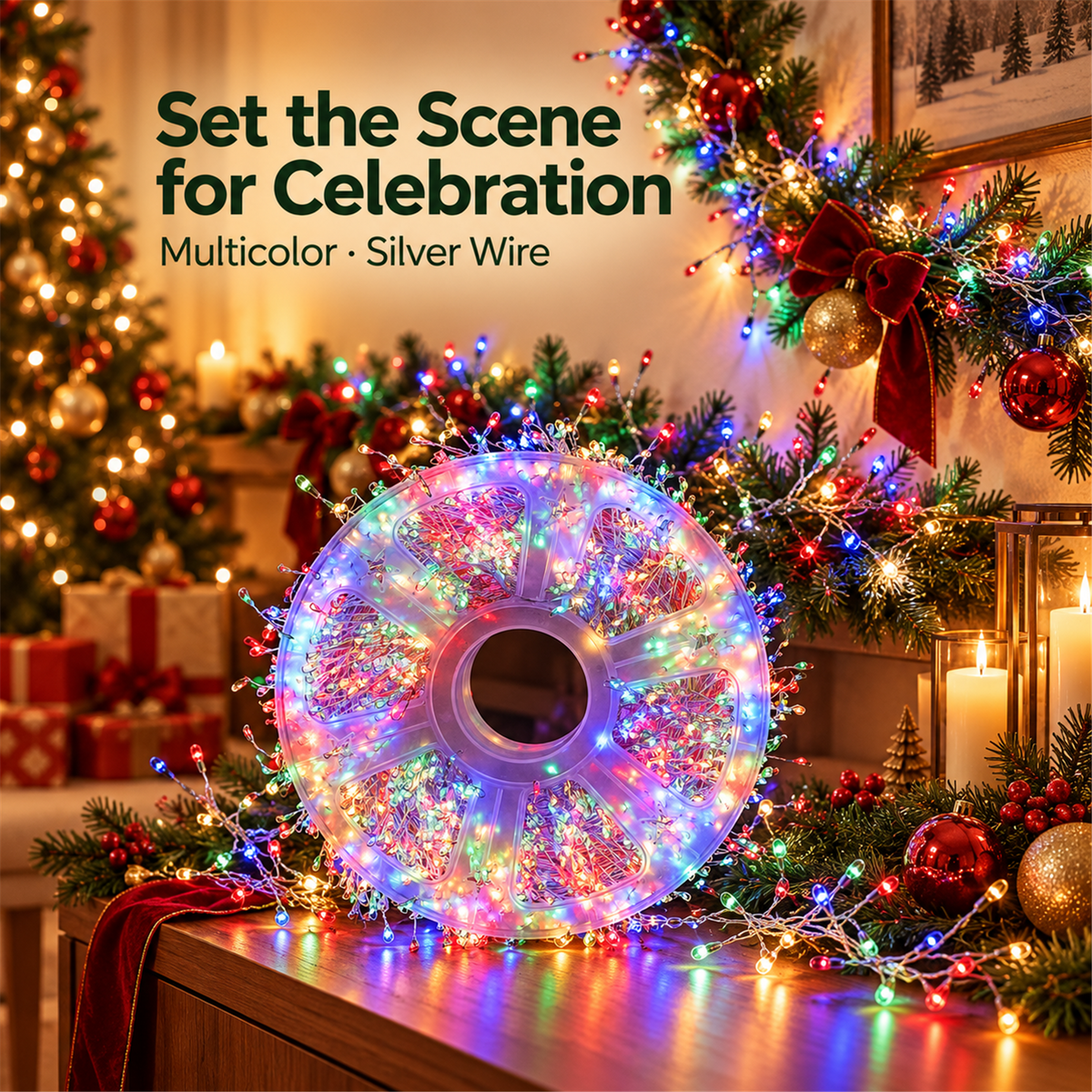 🎄✨ 49.2ft 500 LED Christmas Cluster String Lights – USB Powered with US Plug, Remote & Storage Reel 🎁🎁
