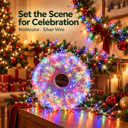 🎄✨ 49.2ft 500 LED Christmas Cluster String Lights – USB Powered with US Plug, Remote & Storage Reel 🎁🎁