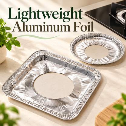 🍳 30-Pack Aluminum Foil Gas Stove Liners – Round or Square Drip Protectors ✨
