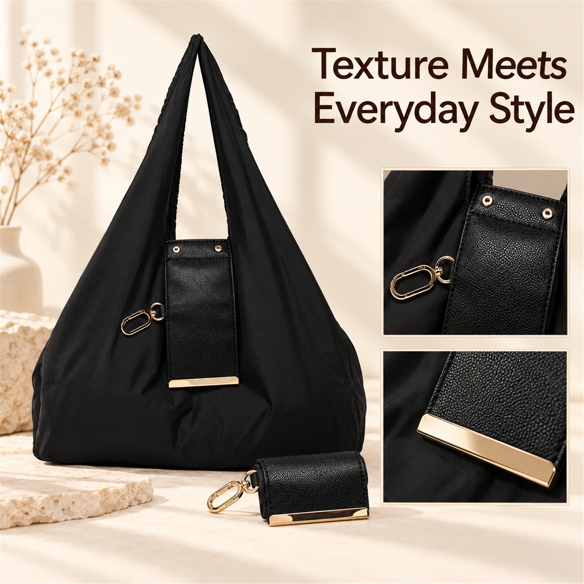 👜 Foldable Shoulder Tote Bag with Clip | Compact Everyday Carry