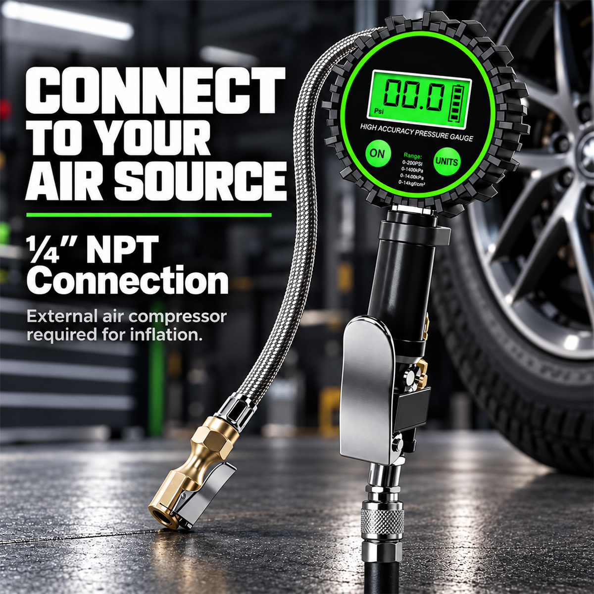 🔧 3-in-1 Digital Tire Inflator with Pressure Gauge & Locking Air Chuck