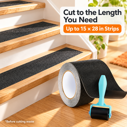 🛑 80-Grit Anti-Slip Tape – 35ft × 4in Peel-and-Stick Roll with Roller for Stairs & Floors ✨