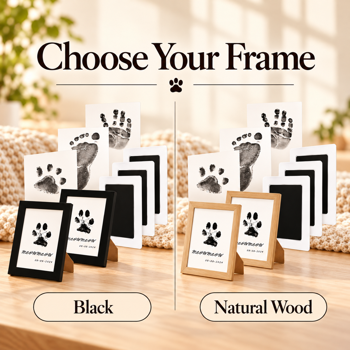 🐾 4-Pack Paw Print Kit with 2 Photo Frames – Mess-Free Ink Pads for Dogs & Cats 📸