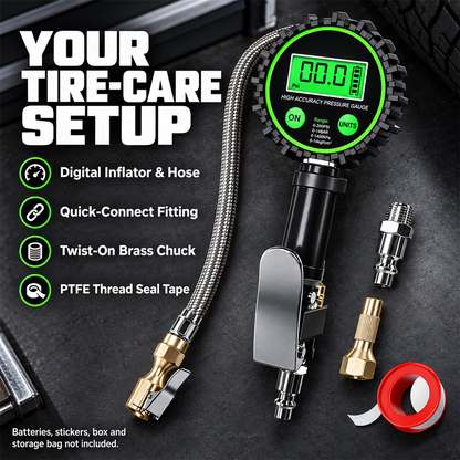 🔧 3-in-1 Digital Tire Inflator with Pressure Gauge & Locking Air Chuck