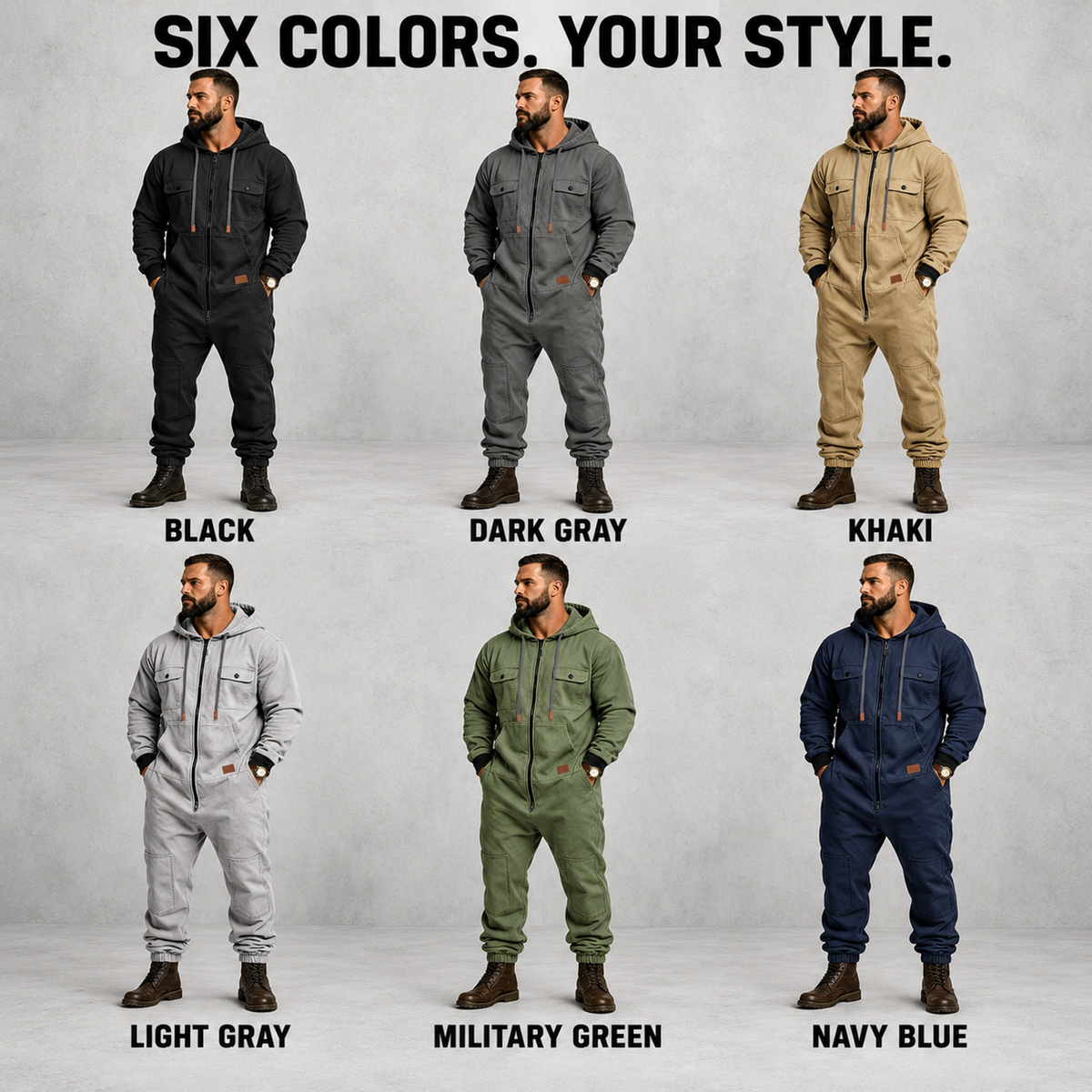 🛠️ Men’s Hooded Cargo Jumpsuit – Multi-Pocket, Zip-Front & Relaxed Fit 🏕️