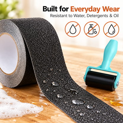 🛑 80-Grit Anti-Slip Tape – 35ft × 4in Peel-and-Stick Roll with Roller for Stairs & Floors ✨