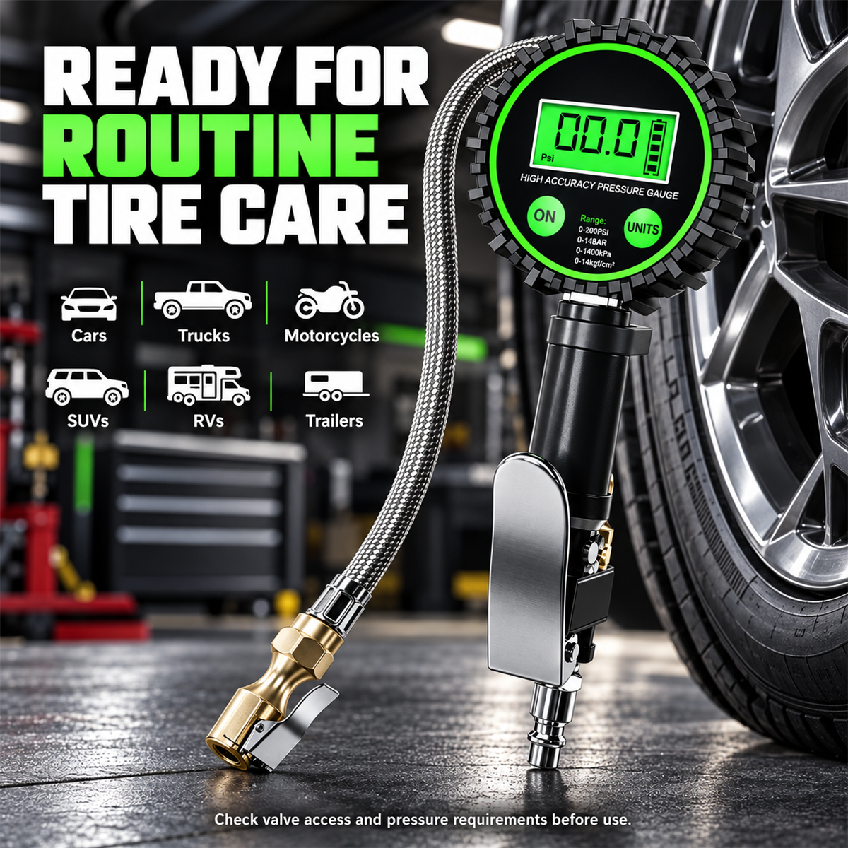 🔧 3-in-1 Digital Tire Inflator with Pressure Gauge & Locking Air Chuck
