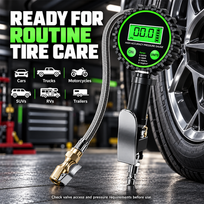 🔧 3-in-1 Digital Tire Inflator with Pressure Gauge & Locking Air Chuck