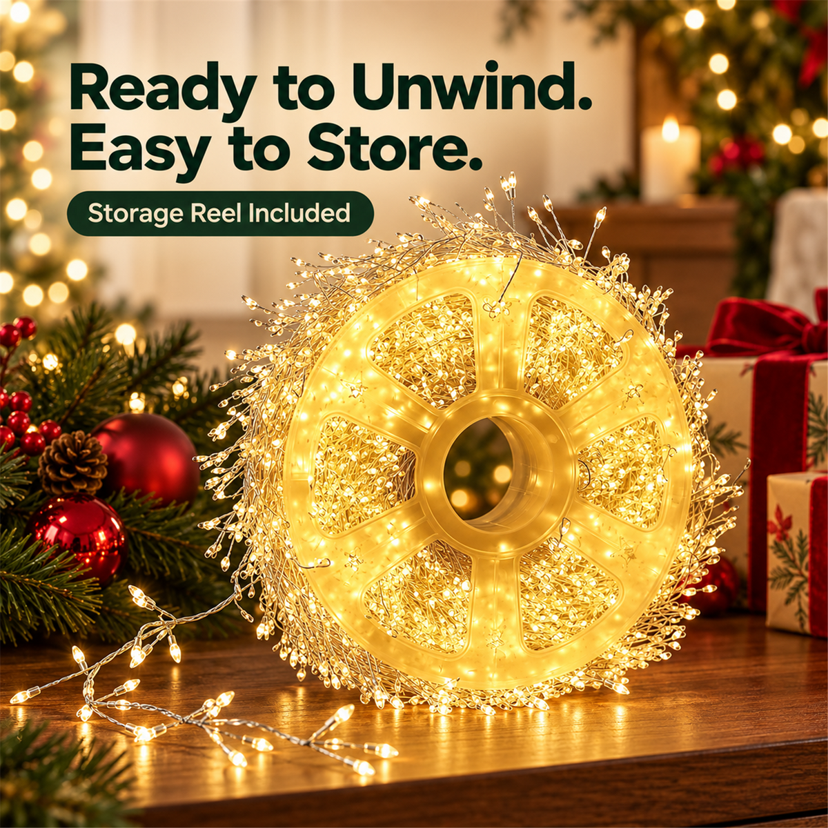 🎄✨ 49.2ft 500 LED Christmas Cluster String Lights – USB Powered with US Plug, Remote & Storage Reel 🎁🎁