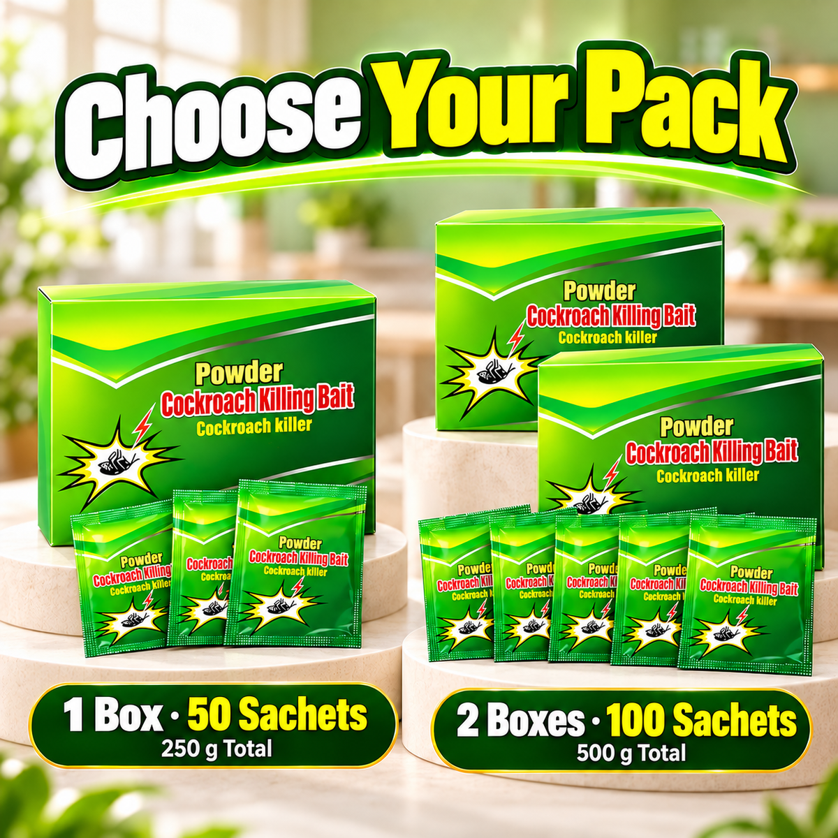 🪳 50-Pack Cockroach Bait Powder – Fast-Acting Indoor Roach Control for Kitchens & Rooms ✨