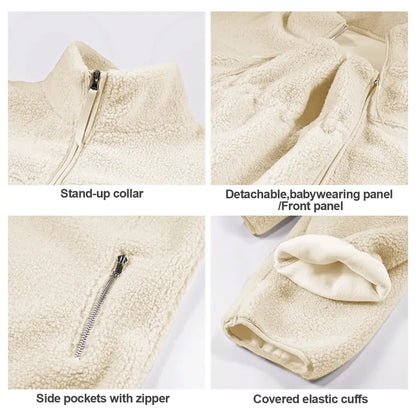 2-in-1 Maternity & Babywearing Teddy Fleece Jacket – Cozy Zip-Up Coat with Detachable Baby Panel for Moms