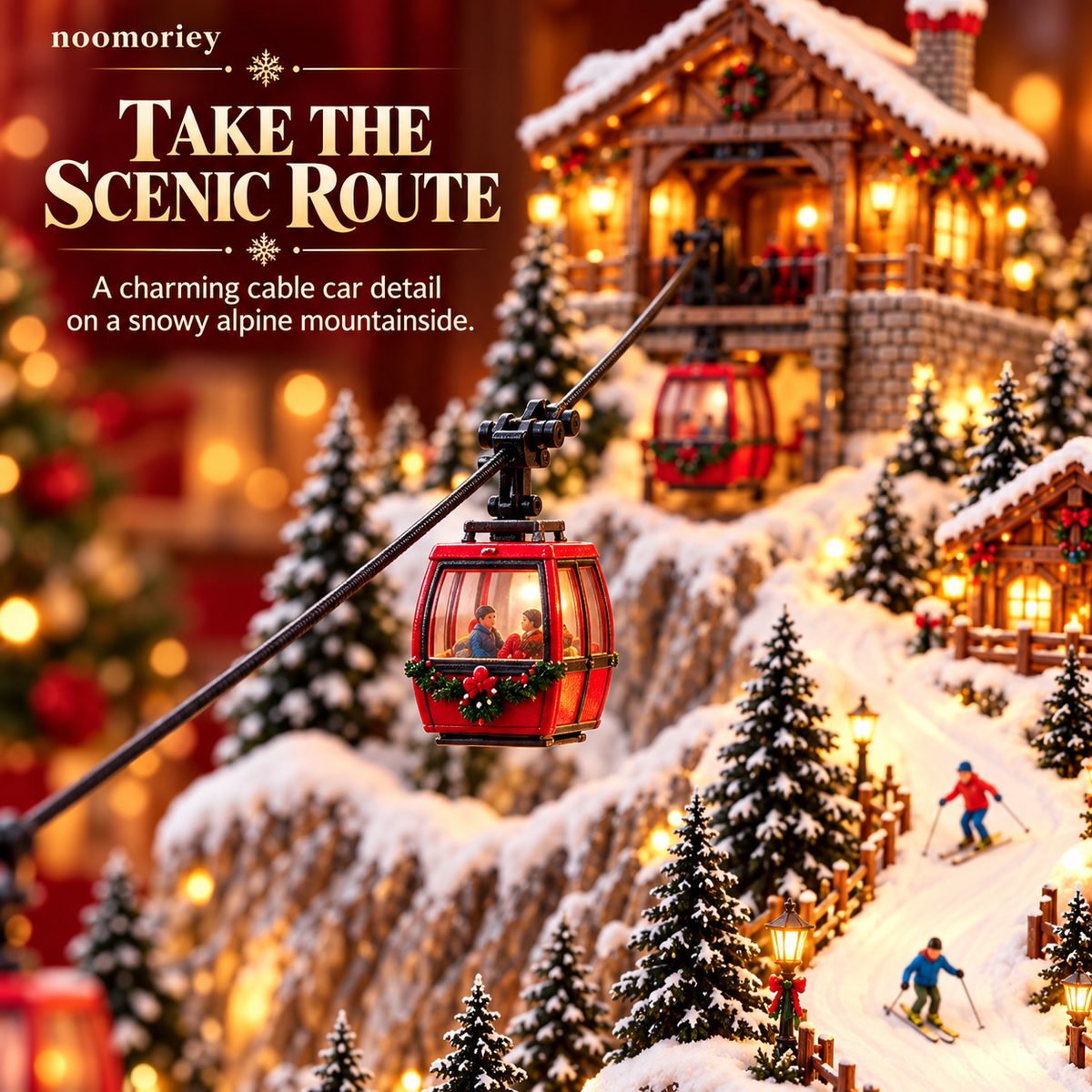 🎄🚠 Animated Christmas Mountain Cable Car & Ski Village Scene ⛷️
