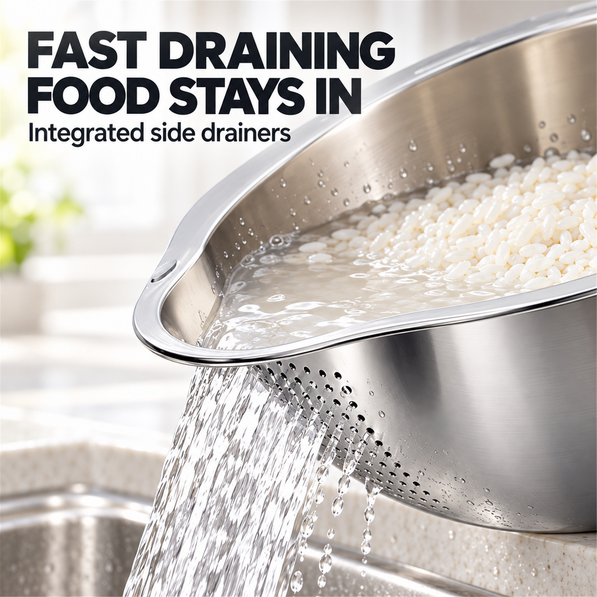 🍚✨ 4-in-1 Rice Washing Bowl – Stainless Steel Strainer for Rice, Quinoa, Fruit & Vegetables 🥬