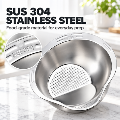🍚✨ 4-in-1 Rice Washing Bowl – Stainless Steel Strainer for Rice, Quinoa, Fruit & Vegetables 🥬