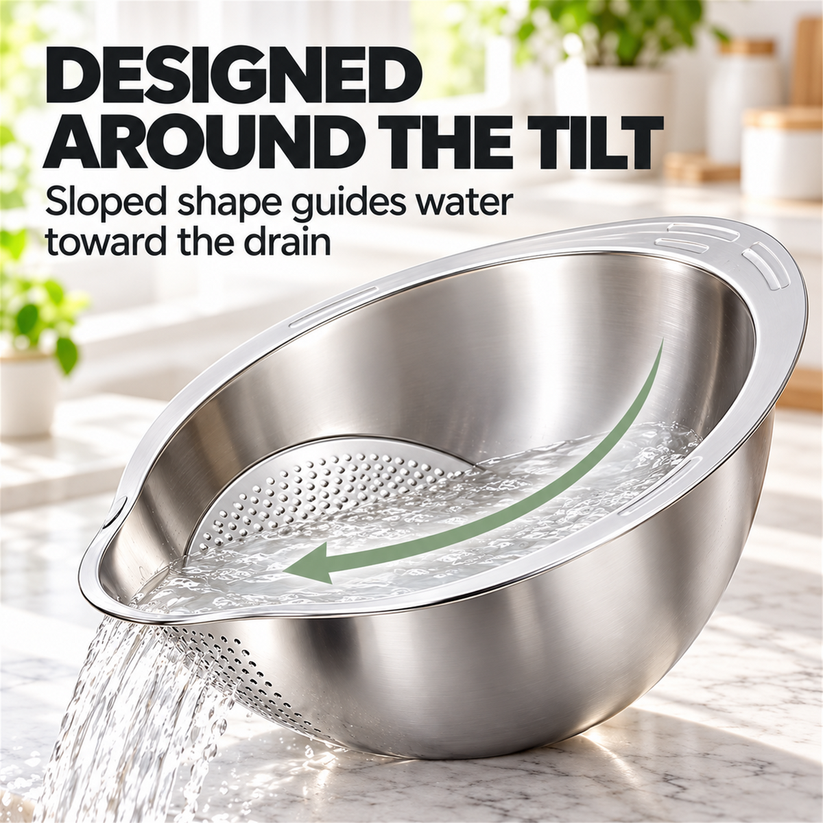 🍚✨ 4-in-1 Rice Washing Bowl – Stainless Steel Strainer for Rice, Quinoa, Fruit & Vegetables 🥬