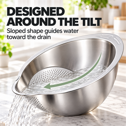 🍚✨ 4-in-1 Rice Washing Bowl – Stainless Steel Strainer for Rice, Quinoa, Fruit & Vegetables 🥬