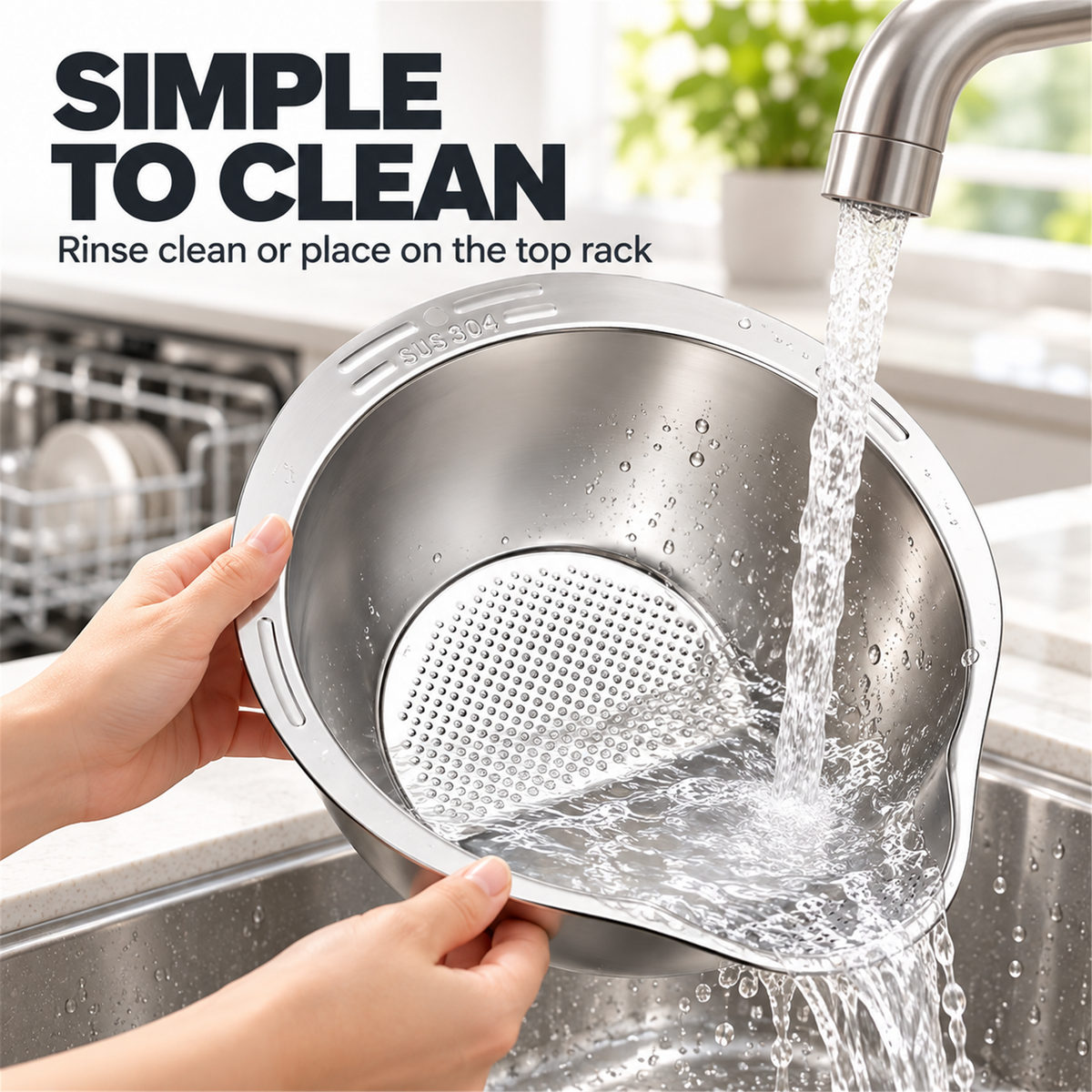 🍚✨ 4-in-1 Rice Washing Bowl – Stainless Steel Strainer for Rice, Quinoa, Fruit & Vegetables 🥬