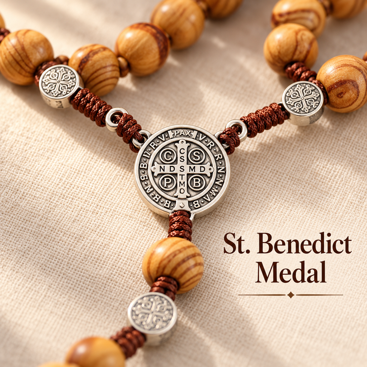 📿 Handmade 40″ Wooden Wall Rosary – St. Benedict Medal & Crucifix ✝️