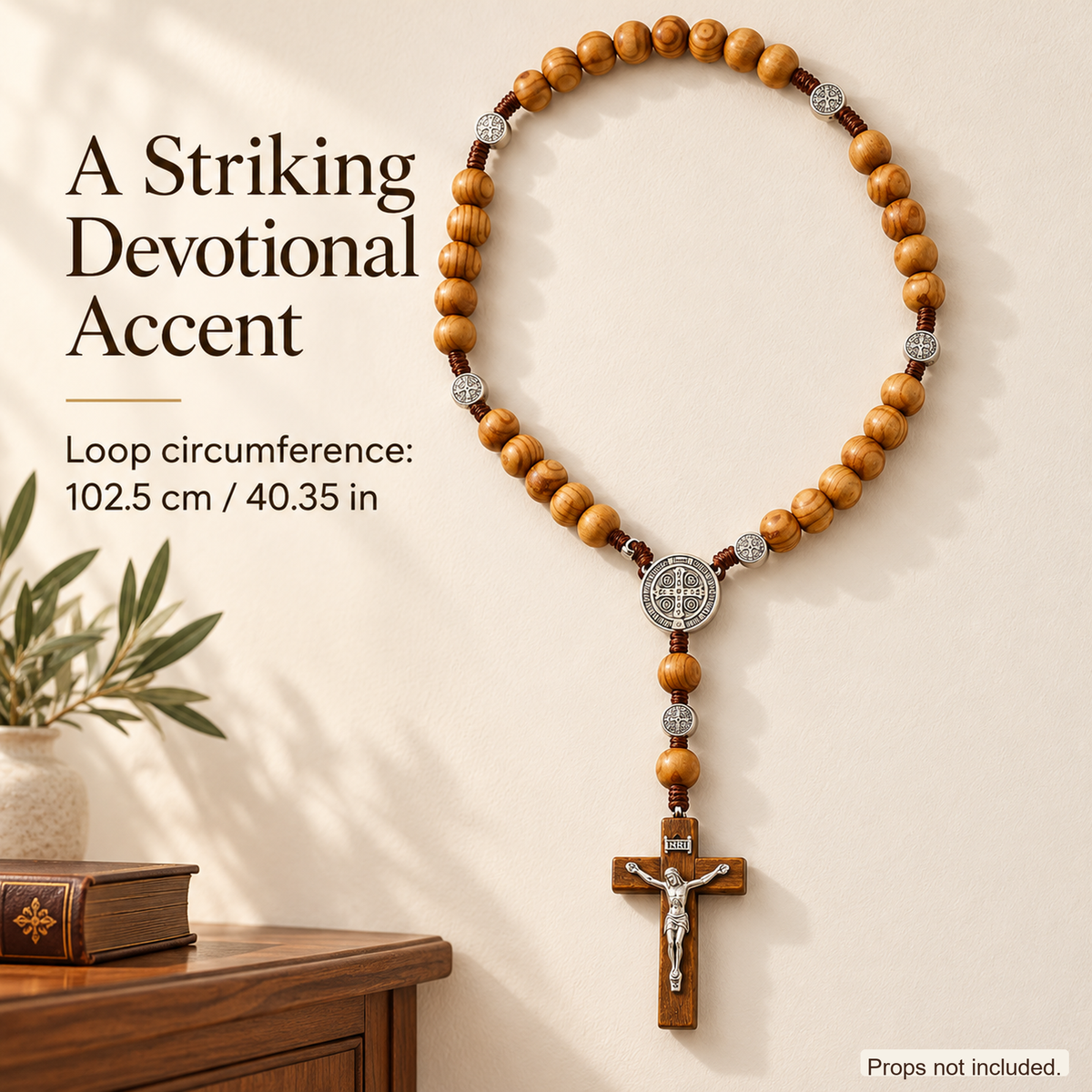 📿 Handmade 40″ Wooden Wall Rosary – St. Benedict Medal & Crucifix ✝️