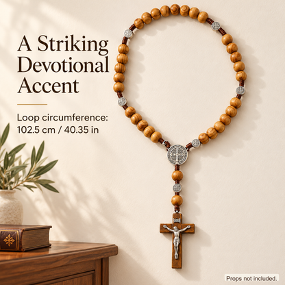 📿 Handmade 40″ Wooden Wall Rosary – St. Benedict Medal & Crucifix ✝️