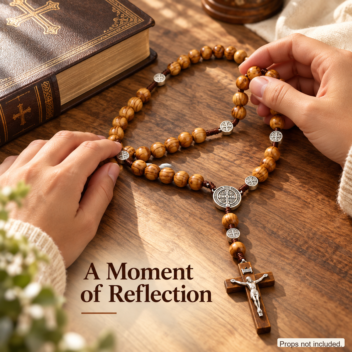 📿 Handmade 40″ Wooden Wall Rosary – St. Benedict Medal & Crucifix ✝️