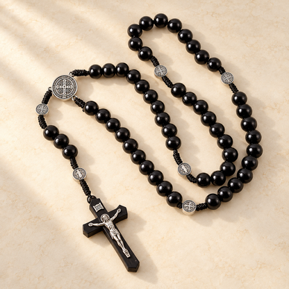 📿 Handmade 40″ Wooden Wall Rosary – St. Benedict Medal & Crucifix ✝️