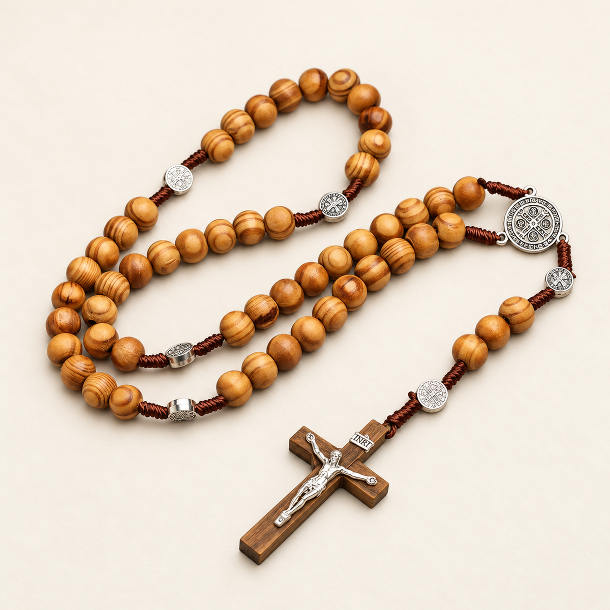 📿 Handmade 40″ Wooden Wall Rosary – St. Benedict Medal & Crucifix ✝️