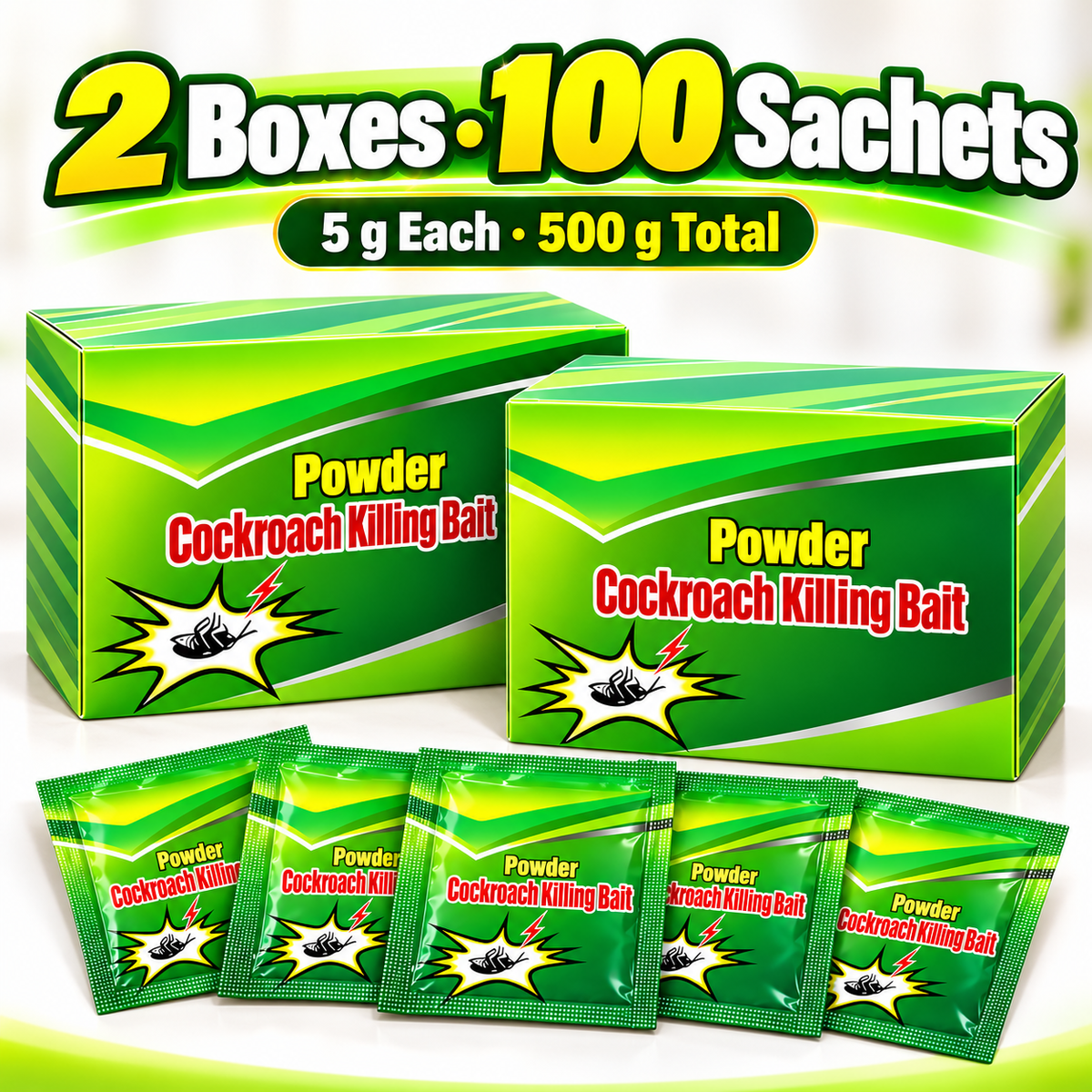 🪳 50-Pack Cockroach Bait Powder – Fast-Acting Indoor Roach Control for Kitchens & Rooms ✨