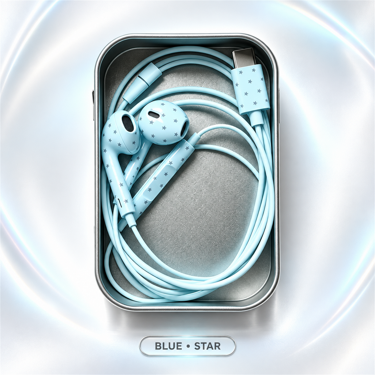🎧✨ Cute Star & Polka Dot Type-C Wired Earbuds – Heavy Bass Earphones with Mic & Metal Storage Box 🌟