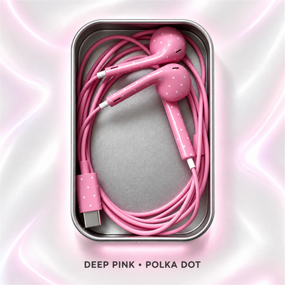 🎧✨ Cute Star & Polka Dot Type-C Wired Earbuds – Heavy Bass Earphones with Mic & Metal Storage Box 🌟
