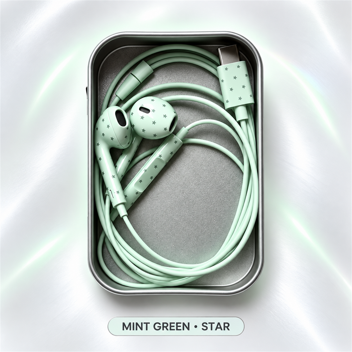 🎧✨ Cute Star & Polka Dot Type-C Wired Earbuds – Heavy Bass Earphones with Mic & Metal Storage Box 🌟